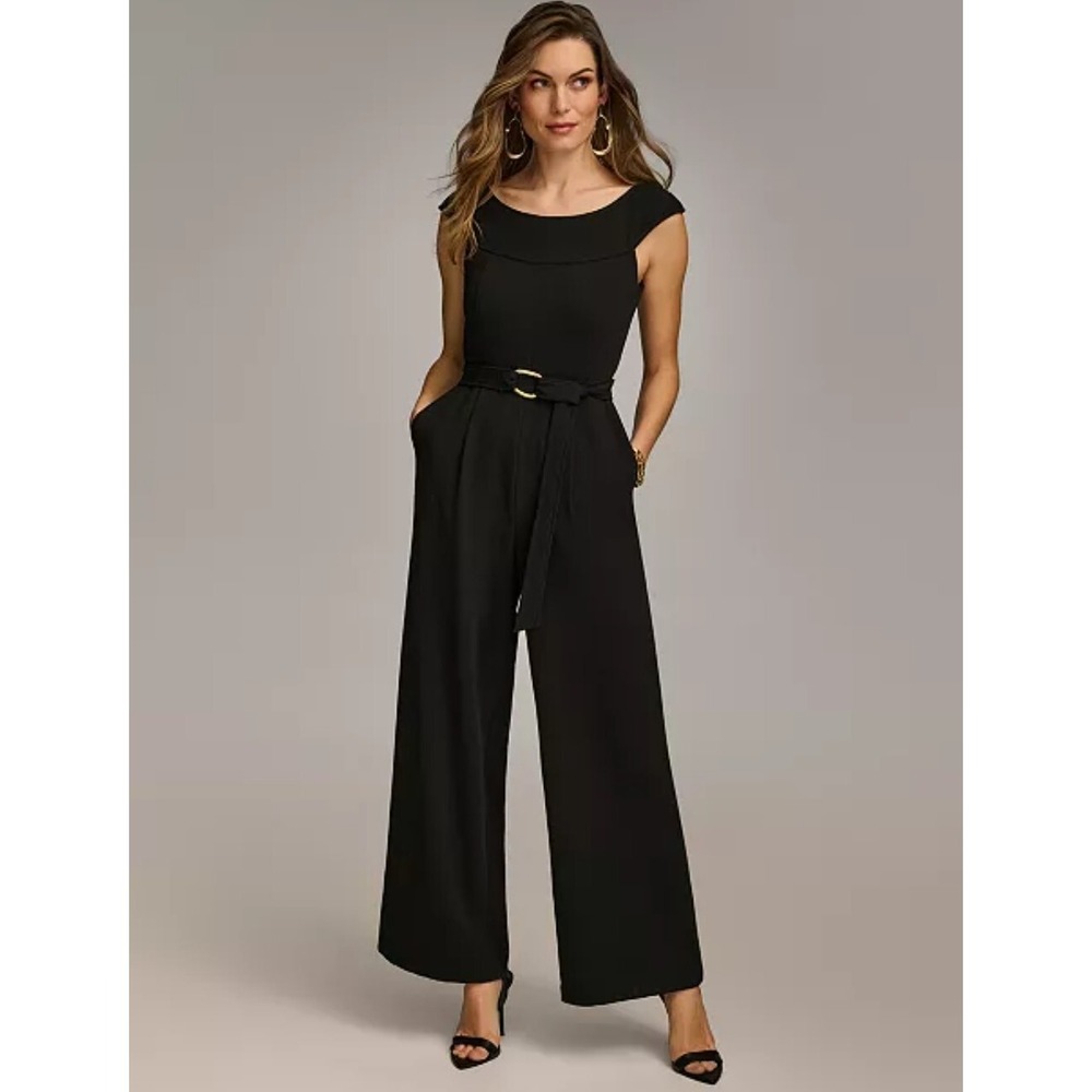 Donna Karan Black Sleeveless Straight Leg Belted Jumpsuit Size 4